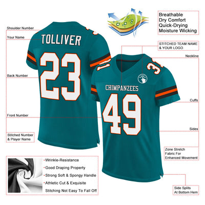 Custom Teal White-Orange Mesh Authentic Football Jersey