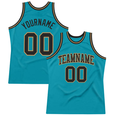 Custom Teal Black-Old Gold Authentic Throwback Basketball Jersey