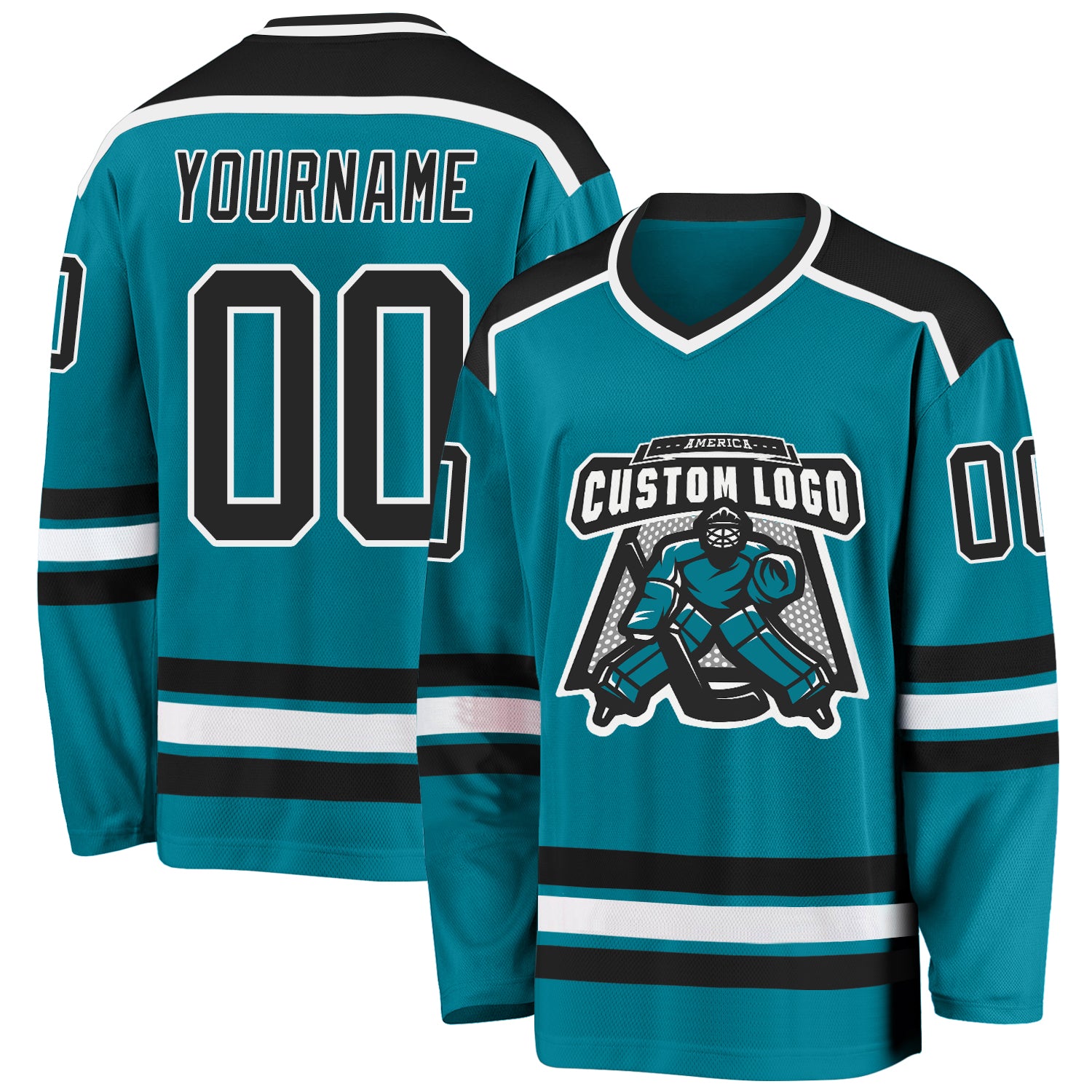 Stadium Adult Hockey Jersey - in Teal/Black/White Size Medium