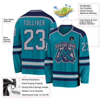 Custom Teal Gray-Navy Hockey Jersey