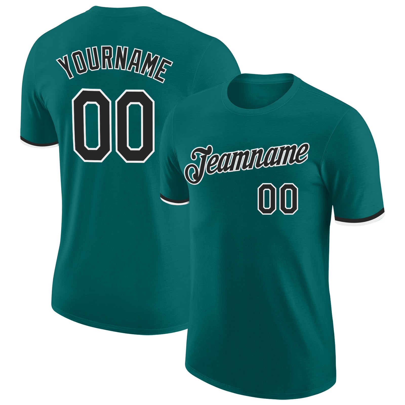 Custom Teal Black-White Performance T-Shirt