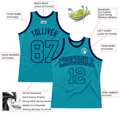 Custom Teal Teal-Navy Authentic Throwback Basketball Jersey