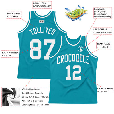 Custom Teal White Authentic Throwback Basketball Jersey