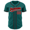 Custom Teal Red-Black Authentic Baseball Jersey