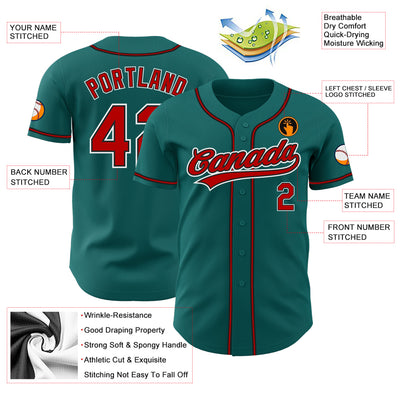 Custom Teal Red-Black Authentic Baseball Jersey