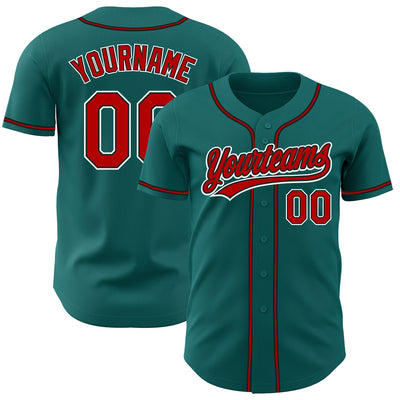 Custom Teal Red-Black Authentic Baseball Jersey