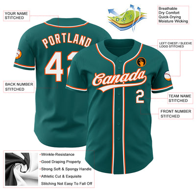 Custom Teal White-Orange Authentic Baseball Jersey