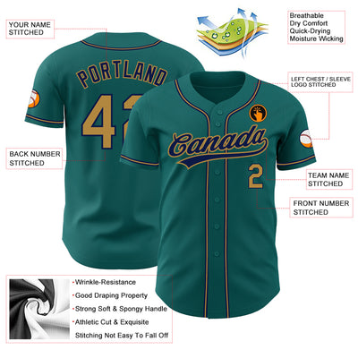 Custom Teal Old Gold-Navy Authentic Baseball Jersey