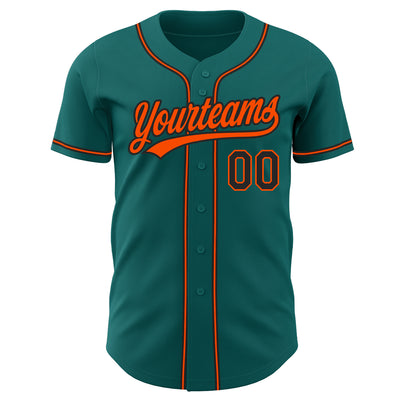 Custom Teal Black-Orange Authentic Baseball Jersey