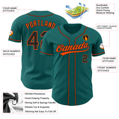 Custom Teal Black-Orange Authentic Baseball Jersey