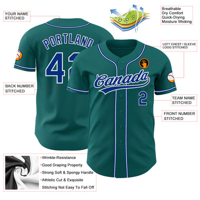 Custom Teal Royal-White Authentic Baseball Jersey