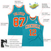 Custom Teal White Pinstripe Orange Authentic Basketball Jersey