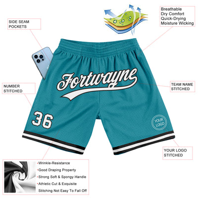 Custom Teal White-Black Authentic Throwback Basketball Shorts