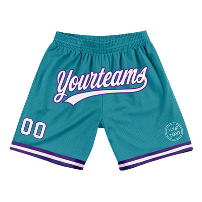 Custom Teal White-Purple Authentic Throwback Basketball Shorts