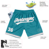 Custom Teal White-Gray Authentic Throwback Basketball Shorts