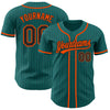 Custom Teal Black Pinstripe Orange Authentic Baseball Jersey