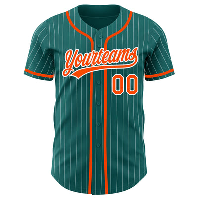 Custom Teal White Pinstripe Orange Authentic Baseball Jersey