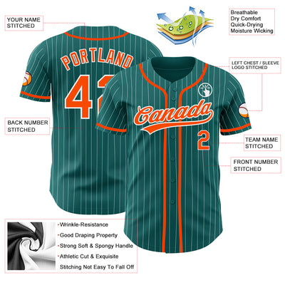 Custom Teal White Pinstripe Orange Authentic Baseball Jersey