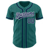 Custom Teal White Pinstripe Navy Authentic Baseball Jersey