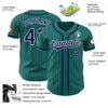 Custom Teal White Pinstripe Navy Authentic Baseball Jersey