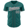 Custom Teal White Pinstripe Steel Gray Authentic Baseball Jersey