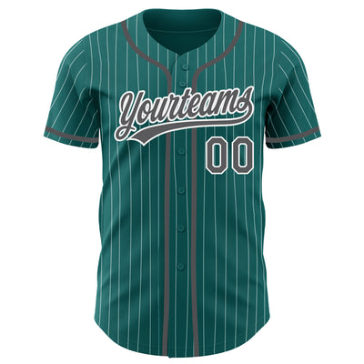 Custom Teal White Pinstripe Steel Gray Authentic Baseball Jersey