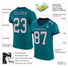 Custom Teal Gray-Navy Mesh Authentic Football Jersey