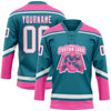 Custom Teal White-Pink Hockey Lace Neck Jersey