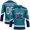 Custom Teal White-Navy Hockey Lace Neck Jersey