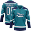 Custom Teal White-Navy Hockey Lace Neck Jersey