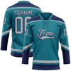 Custom Teal Gray-Navy Hockey Lace Neck Jersey