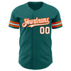 Custom Teal White-Orange Authentic Baseball Jersey