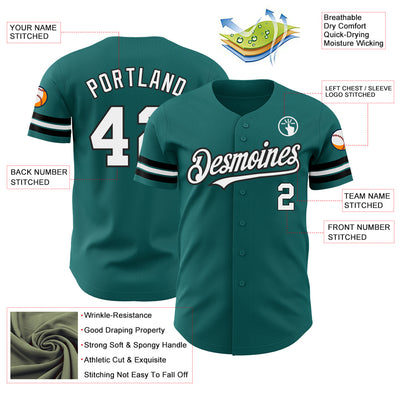 Custom Teal White-Black Authentic Baseball Jersey