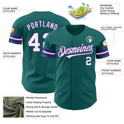 Custom Teal White-Purple Authentic Baseball Jersey