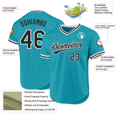 Custom Teal Black-White Authentic Throwback Baseball Jersey