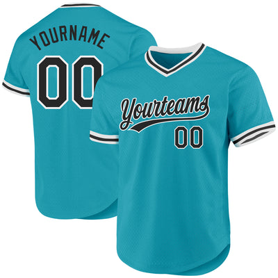 Custom Teal Black-White Authentic Throwback Baseball Jersey