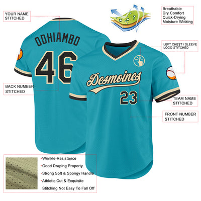 Custom Teal Black-Cream Authentic Throwback Baseball Jersey