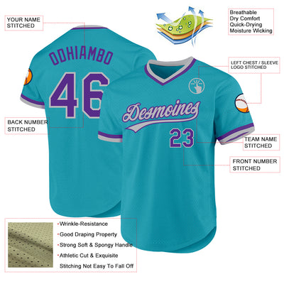 Custom Teal Purple-Gray Authentic Throwback Baseball Jersey