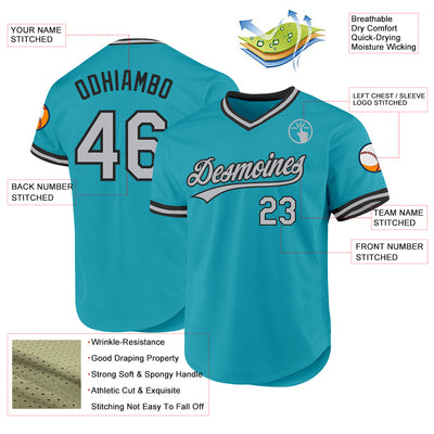 Custom Teal Gray-Black Authentic Throwback Baseball Jersey