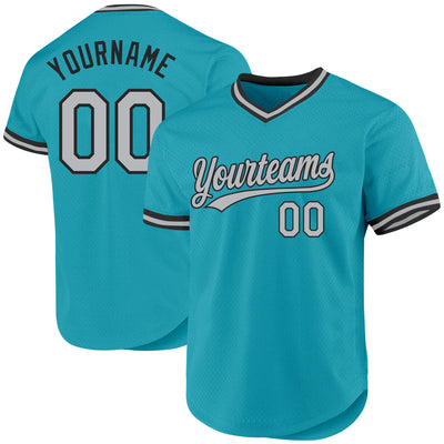 Custom Teal Gray-Black Authentic Throwback Baseball Jersey