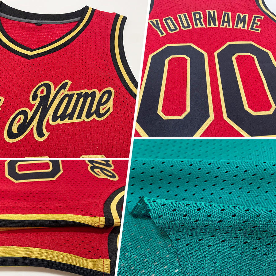 Custom Teal White-Gold Authentic Throwback Basketball Jersey