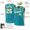 Custom Teal White-Gold Authentic Throwback Basketball Jersey