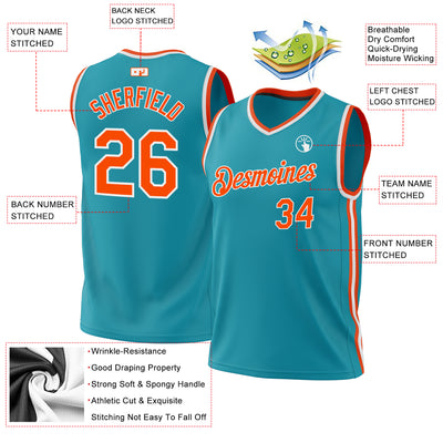 Custom Teal Orange-White Authentic Throwback Basketball Jersey