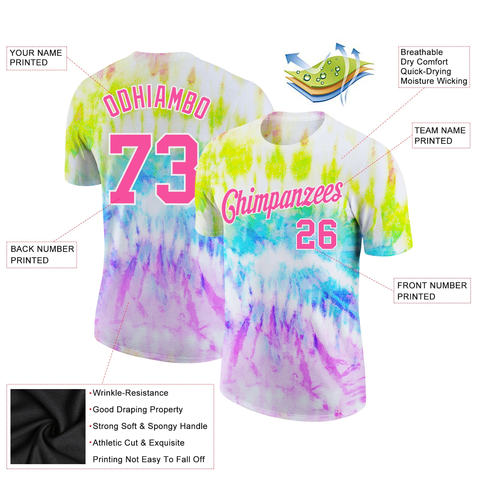 Custom Tie Dye Pink-White 3D Rainbow Performance T-Shirt