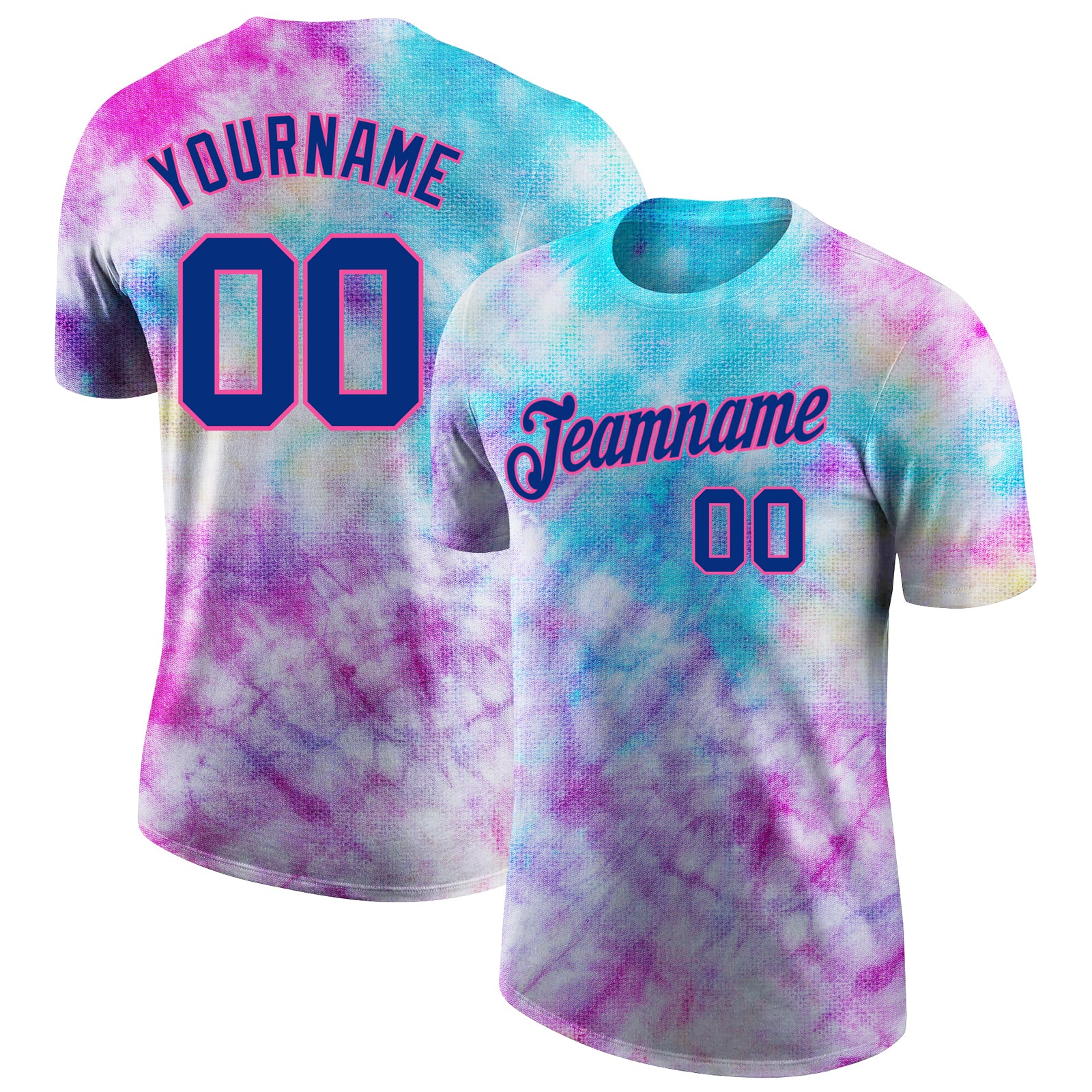 Custom Tie Dye Royal-Pink 3D Performance T-Shirt