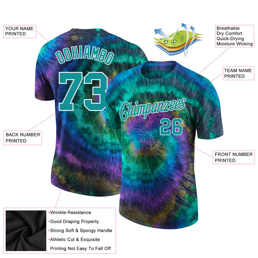 Custom Tie Dye Aqua-White 3D Performance T-Shirt