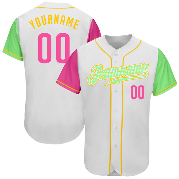 pink and white baseball jersey