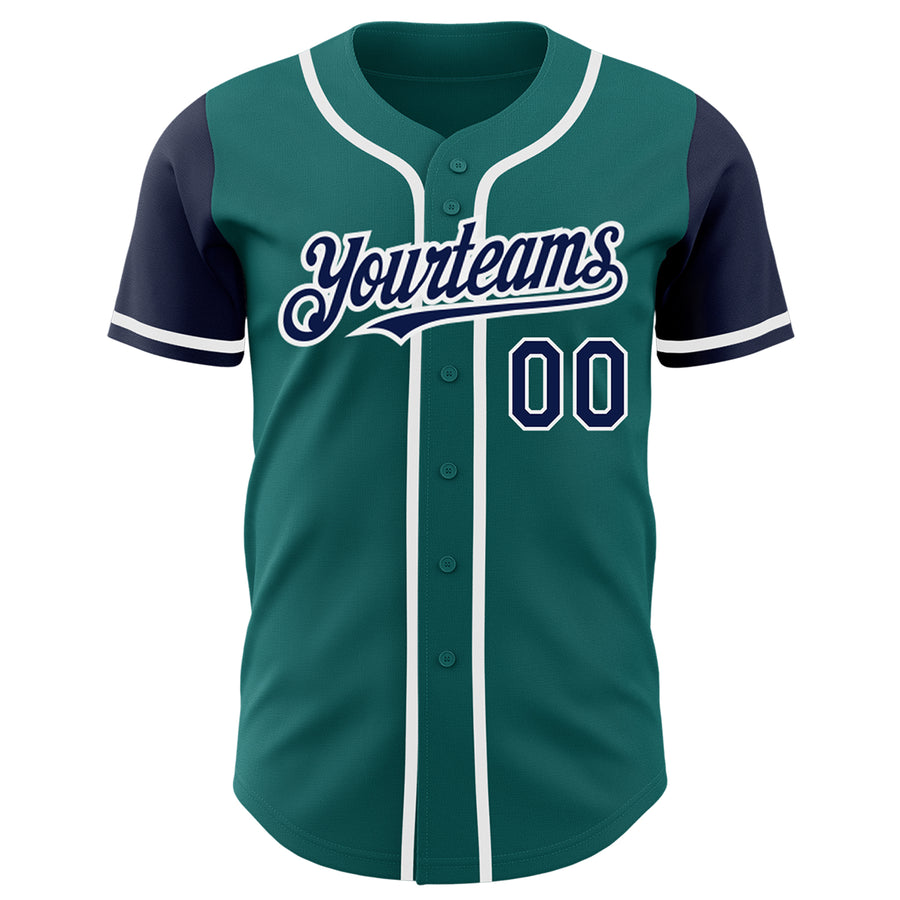 Custom Teal Navy-White Authentic Two Tone Baseball Jersey