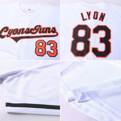 Custom White Black-Orange Authentic Baseball Jersey