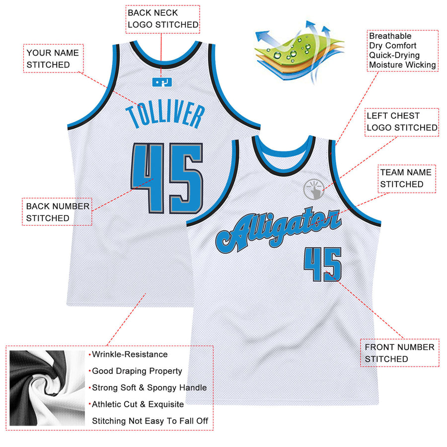 Custom White Blue-Black Authentic Throwback Basketball Jersey